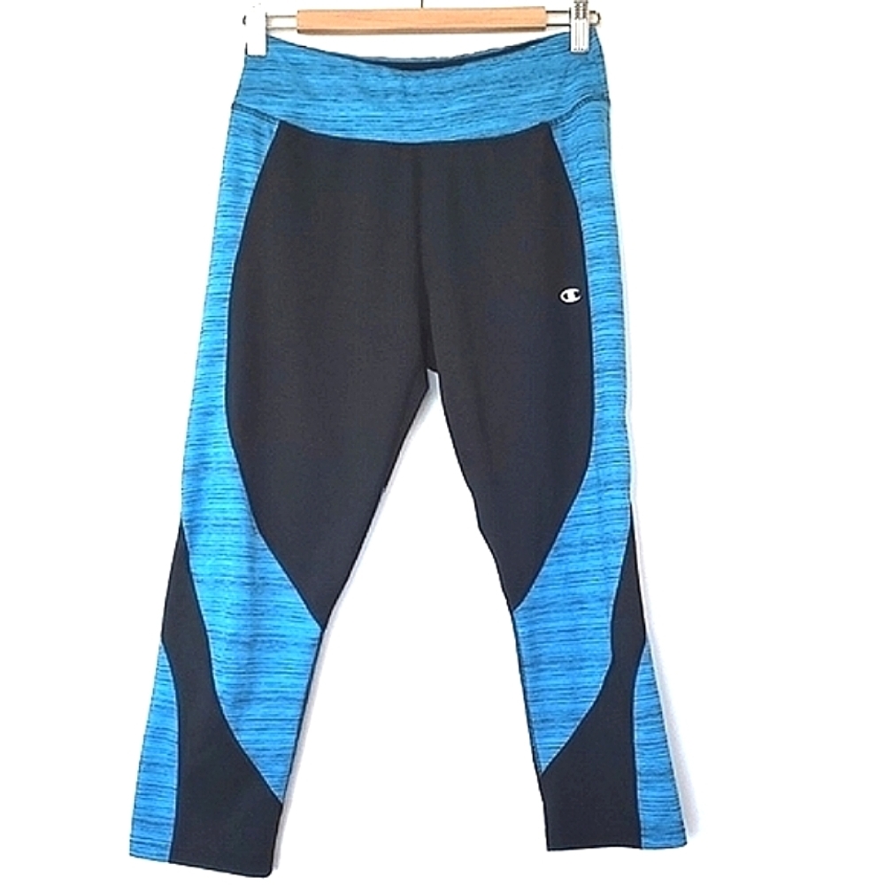 Champion Women's Cropped Activewear Leggings Blue Black Stretch Size L